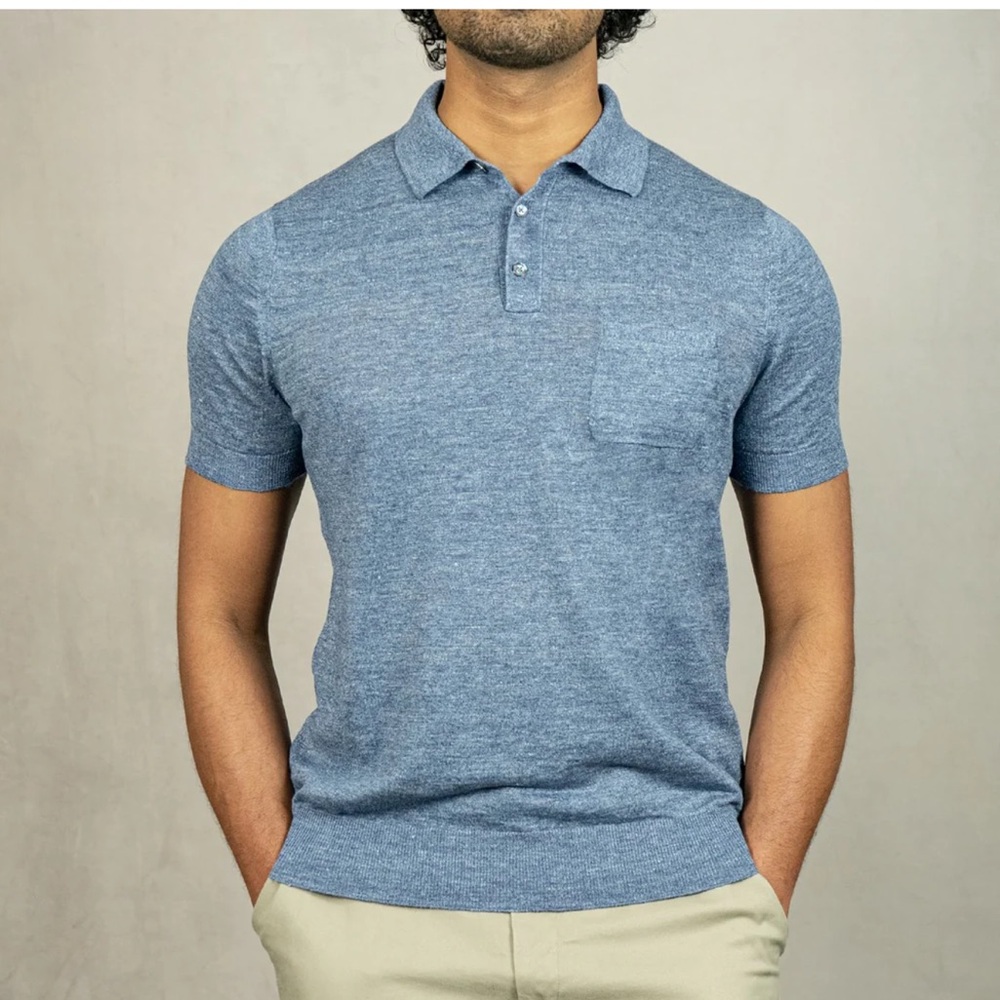 Suitsupply Heathered Blue Short-Sleeve Polo